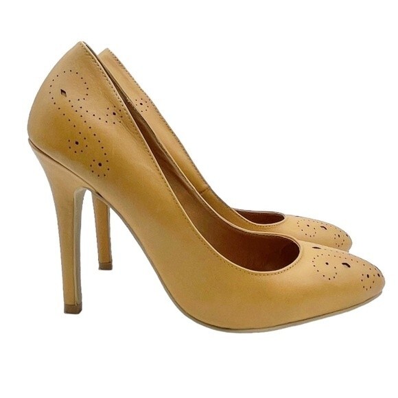 Shellys London Camel Leather Pump Perforated Tan Leather Heel Size EU 38 | US 7 - Picture 9 of 15
